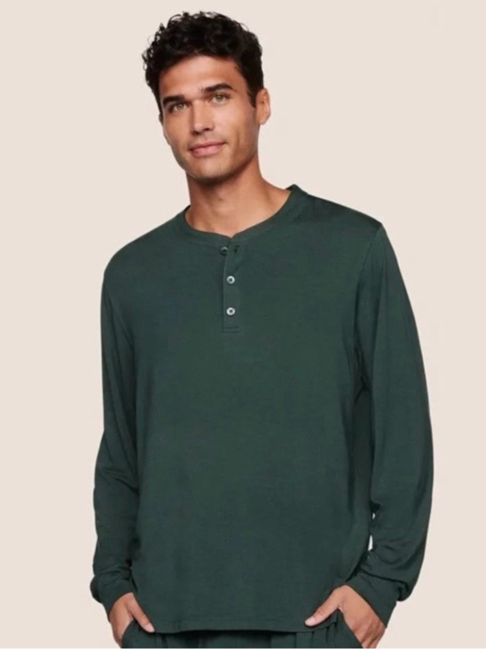 Eberjey Henry Shirt Sz L Long Sleeve Lounge Green Men's Henley Style NWOT